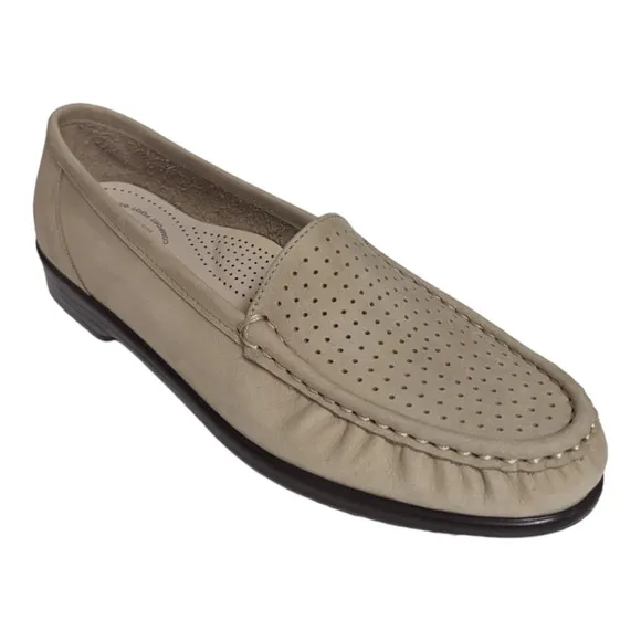 SAS Nubuck Perforated Slip On Leather Loafer Linen Color Size 7N