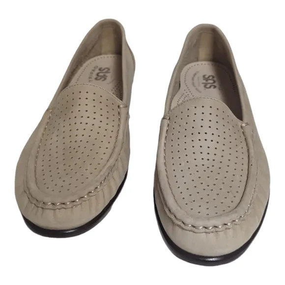 SAS Nubuck Perforated Slip On Leather Loafer Linen Color Size 7N