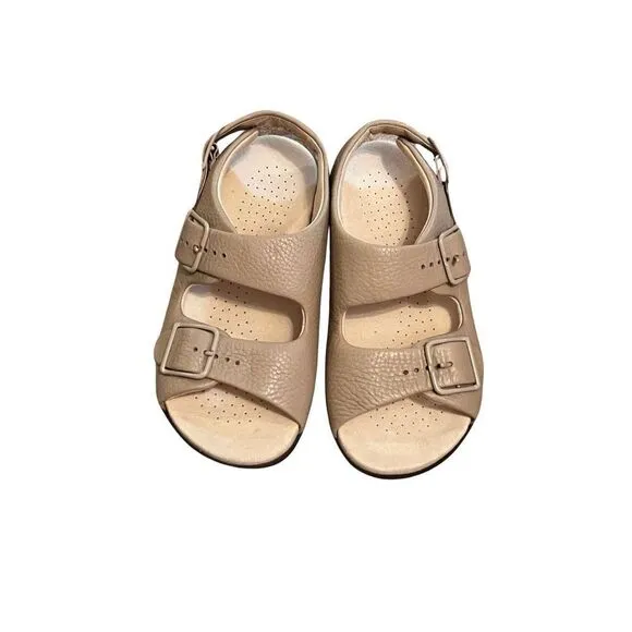SAS Relaxed Light Tan/Beige Leather Casual Strappy Buckled Sandal size 4 Unisex