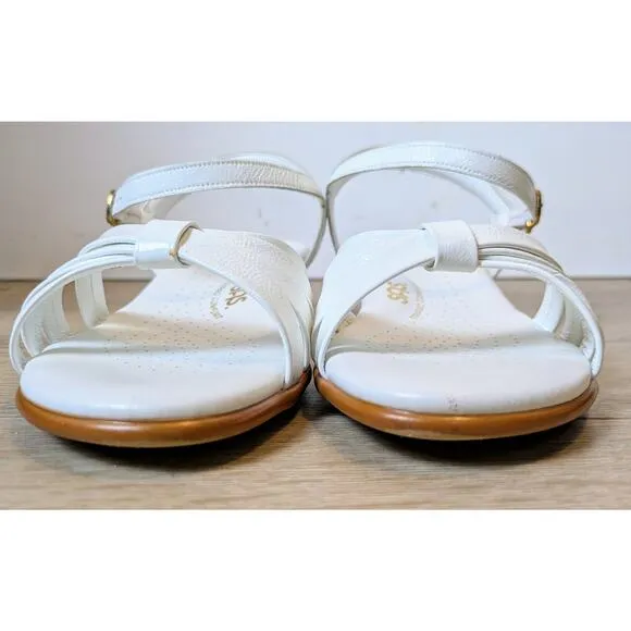 SAS Strippy Patent Leather White Sandal Sz 7 Wedge Heel Quarter Strap Comfort