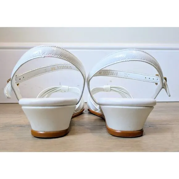 SAS Strippy Patent Leather White Sandal Sz 7 Wedge Heel Quarter Strap Comfort