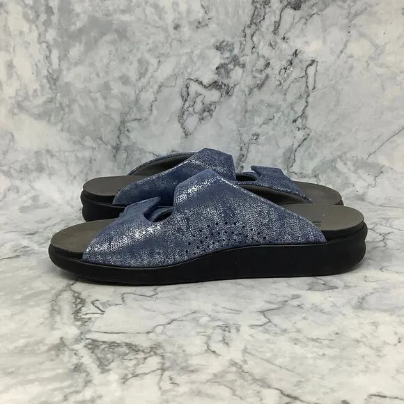 SAS Sz 9M Silver Blue Leather Cozy Adjustable Comfort Slide Sandals Tripad D11-2