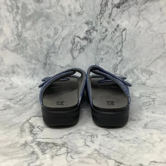 SAS Sz 9M Silver Blue Leather Cozy Adjustable Comfort Slide Sandals Tripad D11-2