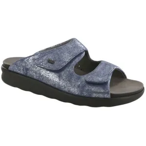 SAS Sz 9M Silver Blue Leather Cozy Adjustable Comfort Slide Sandals Tripad D11-2