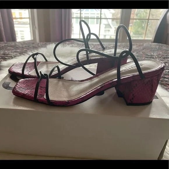 Schutz Ariana Snake Print Square Toe Sandals