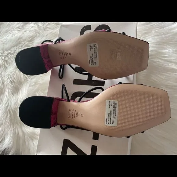 Schutz Ariana Snake Print Square Toe Sandals