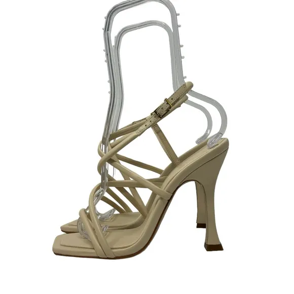 Schutz New Lovi Leather Square Toe Sandals Heels Neutral Cream Tan Size 8