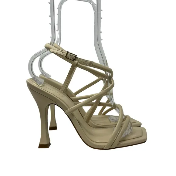 Schutz New Lovi Leather Square Toe Sandals Heels Neutral Cream Tan Size 8