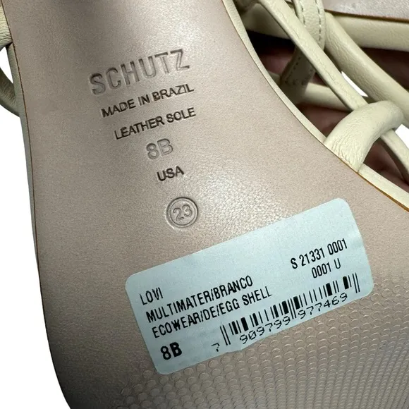 Schutz New Lovi Leather Square Toe Sandals Heels Neutral Cream Tan Size 8