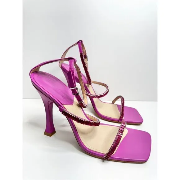 SCHUTZ Sandals Womens Size 10B Leather Nellina Square Toe Pink Ankle Strap NEW