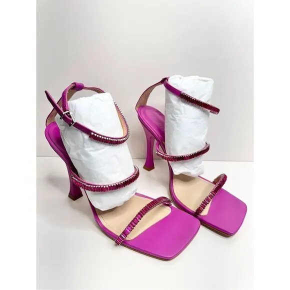 SCHUTZ Sandals Womens Size 10B Leather Nellina Square Toe Pink Ankle Strap NEW