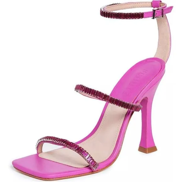 SCHUTZ Sandals Womens Size 10B Leather Nellina Square Toe Pink Ankle Strap NEW