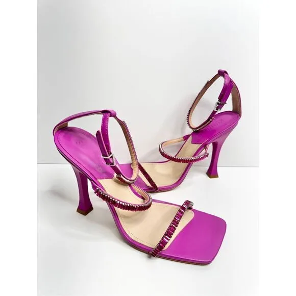 SCHUTZ Sandals Womens Size 10B Leather Nellina Square Toe Pink Ankle Strap NEW