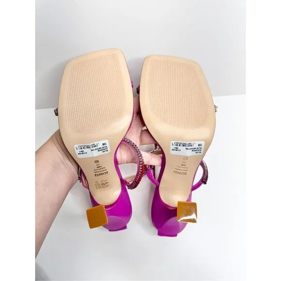 SCHUTZ Sandals Womens Size 10B Leather Nellina Square Toe Pink Ankle Strap NEW
