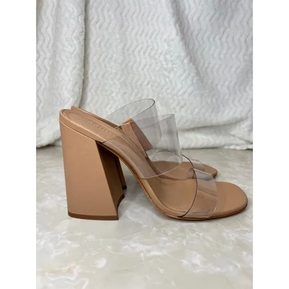 Schutz Victorie High Block Heel Sandals Clear PVC Translucent Honey Womens 10