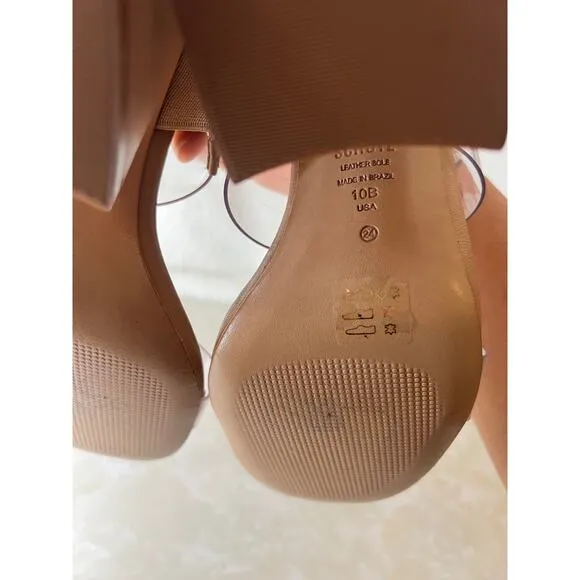 Schutz Victorie High Block Heel Sandals Clear PVC Translucent Honey Womens 10