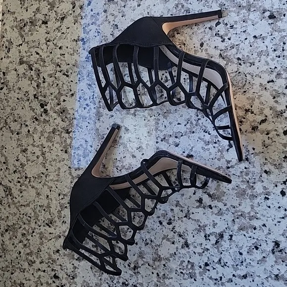 SCHUTZ Womens Size 9.5 Julianna Black Suede Gladiator Heeled Sandals