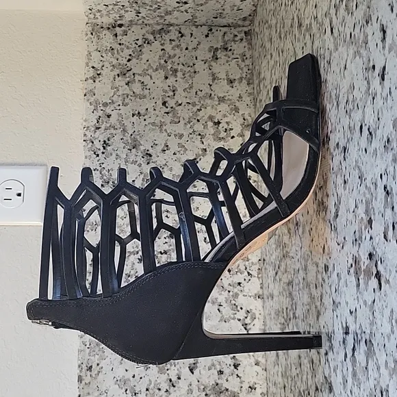 SCHUTZ Womens Size 9.5 Julianna Black Suede Gladiator Heeled Sandals