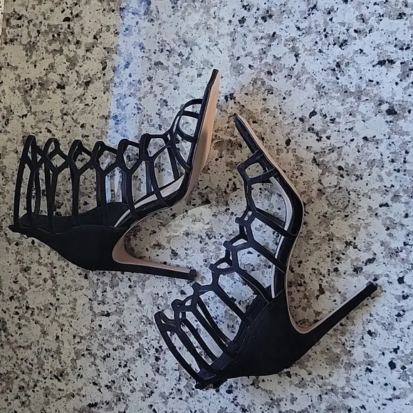 SCHUTZ Womens Size 9.5 Julianna Black Suede Gladiator Heeled Sandals
