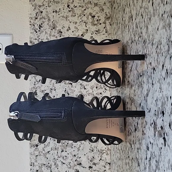 SCHUTZ Womens Size 9.5 Julianna Black Suede Gladiator Heeled Sandals