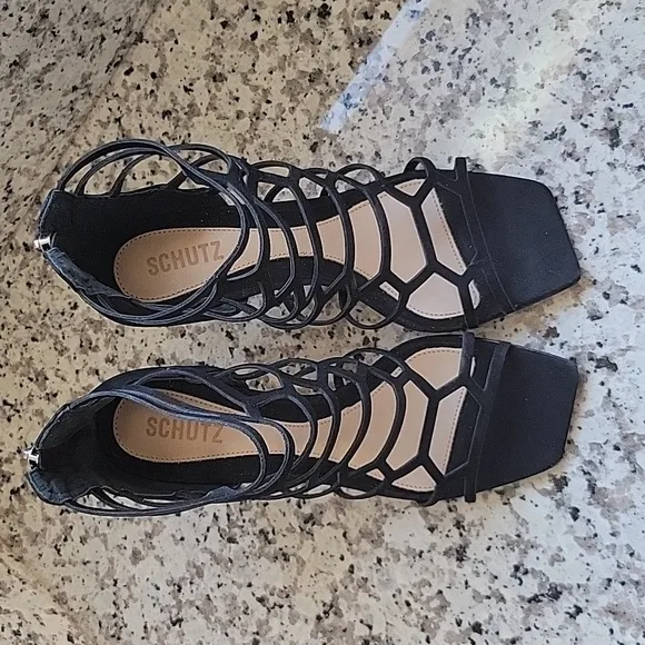 SCHUTZ Womens Size 9.5 Julianna Black Suede Gladiator Heeled Sandals