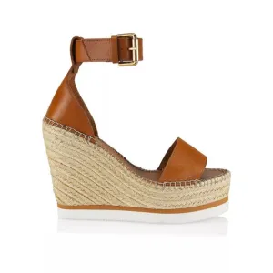 SEE BY CHLOE GLYN LEATHER WEDGE ESPADRILLE SANDALS