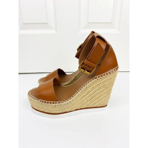 SEE BY CHLOE GLYN LEATHER WEDGE ESPADRILLE SANDALS