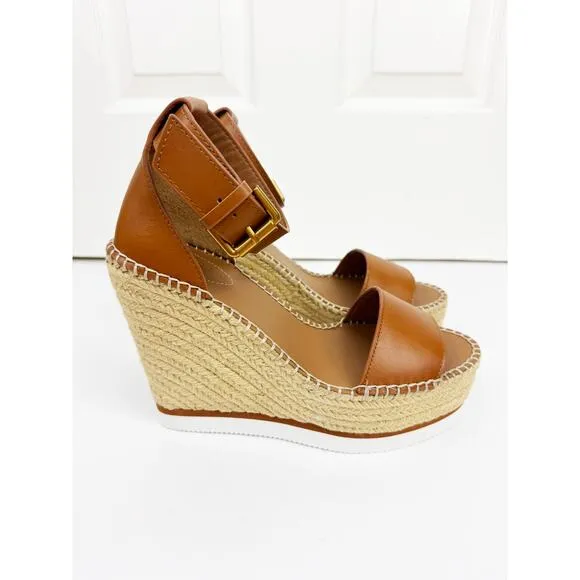 SEE BY CHLOE GLYN LEATHER WEDGE ESPADRILLE SANDALS