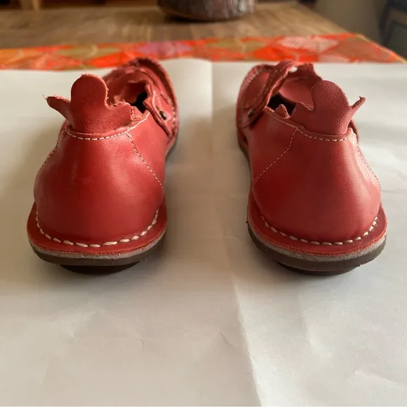Sergio Tomani Red Leather Mary Jane Boho Hippie Comfort Shoe Euro Sz 37 EUC