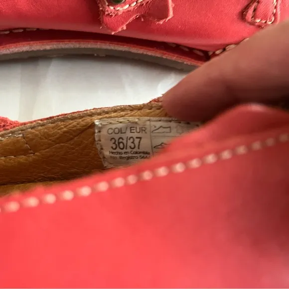 Sergio Tomani Red Leather Mary Jane Boho Hippie Comfort Shoe Euro Sz 37 EUC