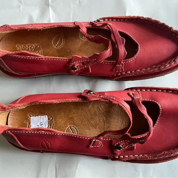 Sergio Tomani Red Leather Mary Jane Boho Hippie Comfort Shoe Euro Sz 37 EUC