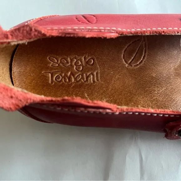 Sergio Tomani Red Leather Mary Jane Boho Hippie Comfort Shoe Euro Sz 37 EUC