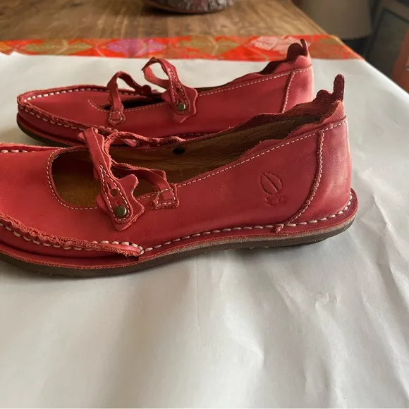 Sergio Tomani Red Leather Mary Jane Boho Hippie Comfort Shoe Euro Sz 37 EUC
