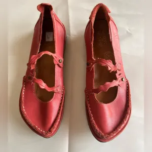 Sergio Tomani Red Leather Mary Jane Boho Hippie Comfort Shoe Euro Sz 37 EUC