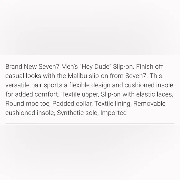 SEVEN 7 HEY DUDE SLIP ON SHOES NEW