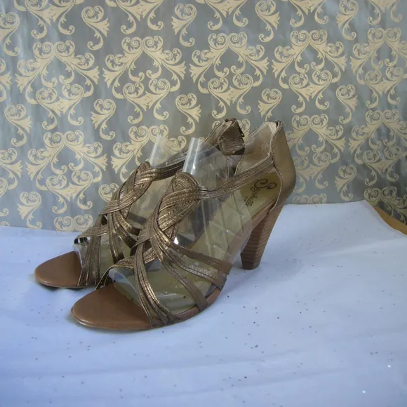Seychelles Gold Cone Heel Sandal -Back Zip 9.5 M