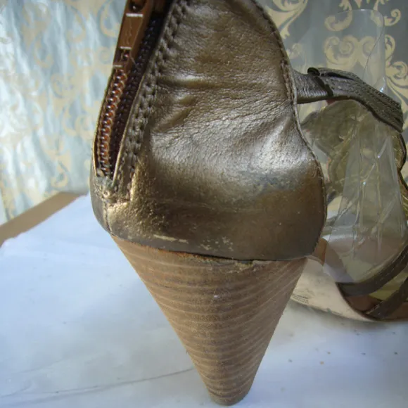 Seychelles Gold Cone Heel Sandal -Back Zip 9.5 M