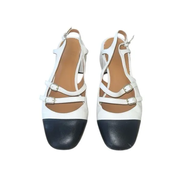 Sezane Paula Babies Black &amp; Cream Block Heel Sandals Size 8