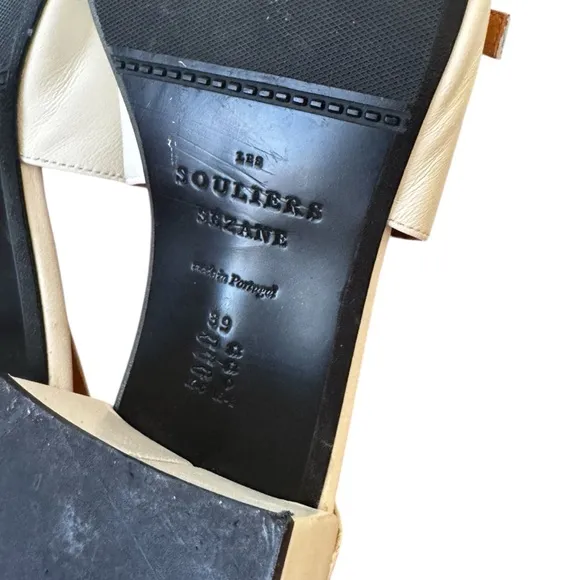 Sezane Paula Babies Black &amp; Cream Block Heel Sandals Size 8