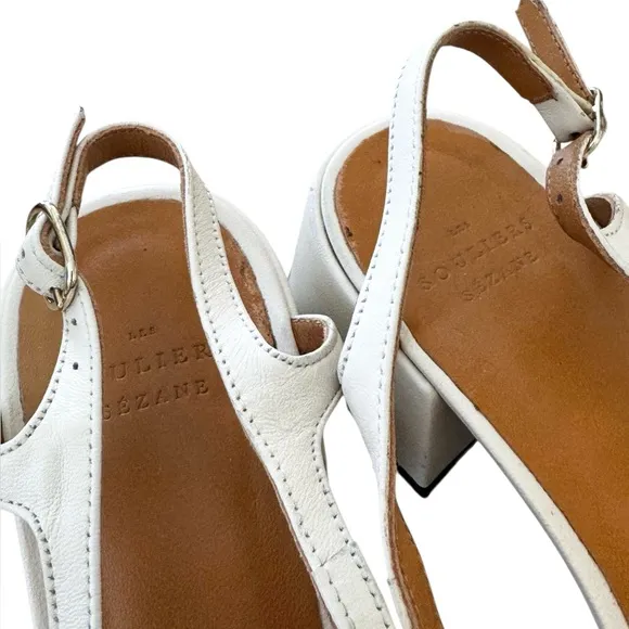 Sezane Paula Babies Black &amp; Cream Block Heel Sandals Size 8