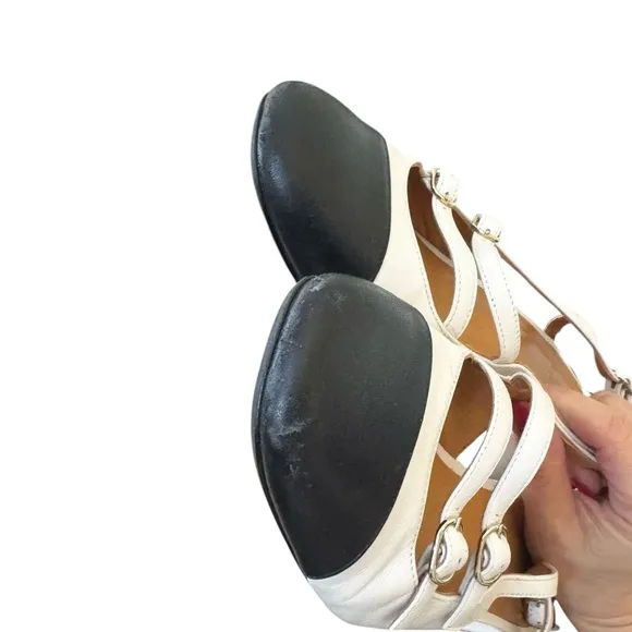 Sezane Paula Babies Black &amp; Cream Block Heel Sandals Size 8