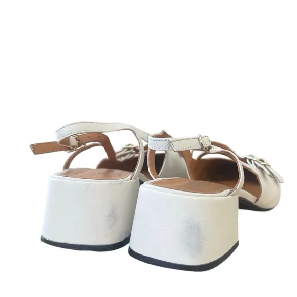 Sezane Paula Babies Black &amp; Cream Block Heel Sandals Size 8