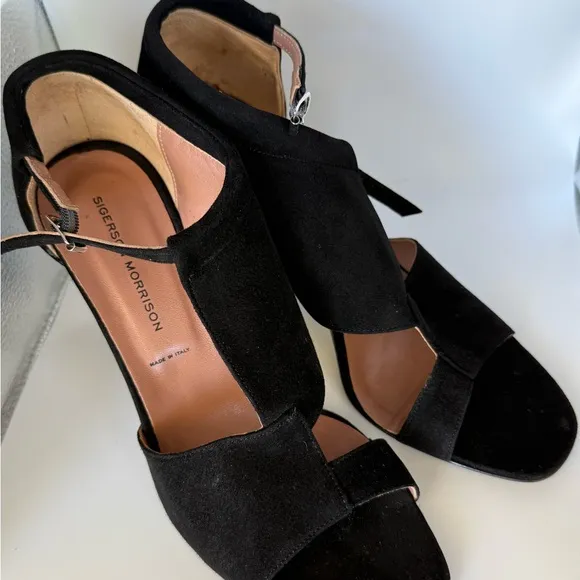 Sigerson Morrison Black Suede Heeled Sandals