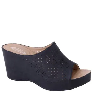 Size 10 Italina Black Cut Out Wedge Scoop Platform Sandal