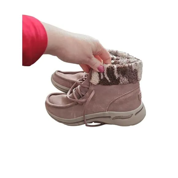 Skechers Air cooled arch fit dusty rose pink suede boots camouflage sz 9