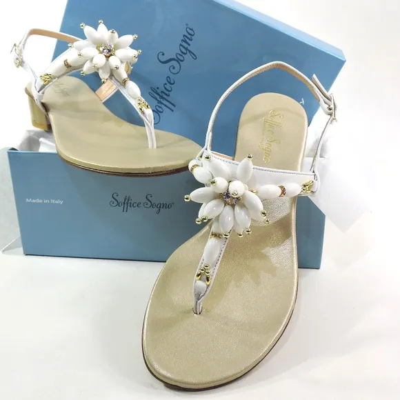 SOFFICE SOGNO 🇮🇹 WOMEN'S WHITE SOFT LEATHER COMFORT SUMMER SANDALS