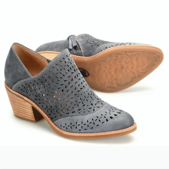 Sofft Amberly Laser Cut Suede Booties Side Zip Block Heel Boho Western Blue 8.5
