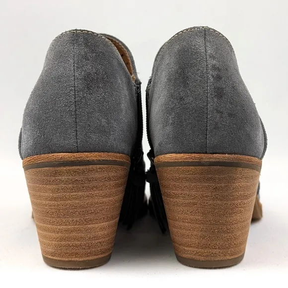 Sofft Amberly Laser Cut Suede Booties Side Zip Block Heel Boho Western Blue 8.5