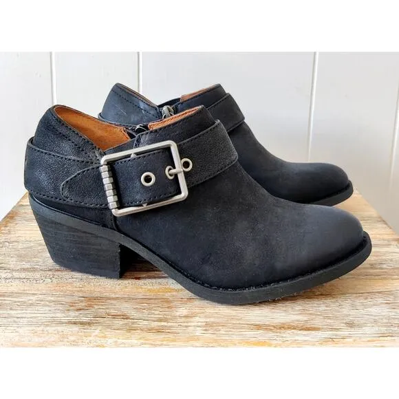 Sofft Buckle Strap Black Leather Boots Alvie Ankle Bootie Size 6.5M Western