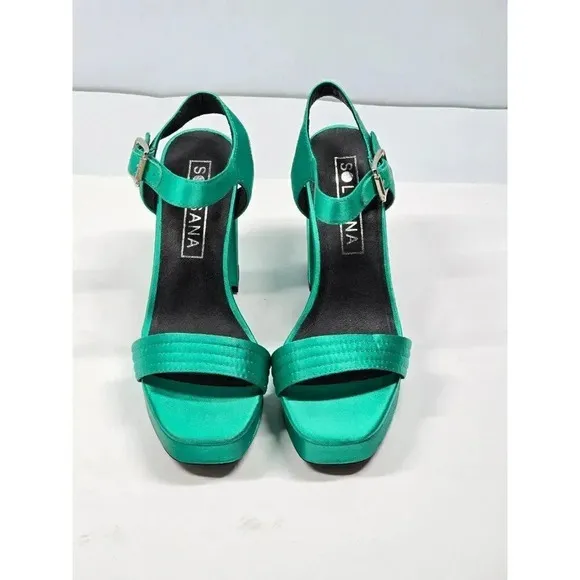 Sol Sana Women's Cathy Green Satin Platform Sandals Size 36 EU (MSRP $165)